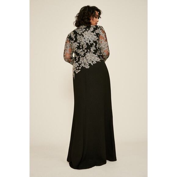 Tadashi Shoji Ishi Embroidered Tulle Evening Gown Black/White Women's Size 6 - Picture 2 of 12